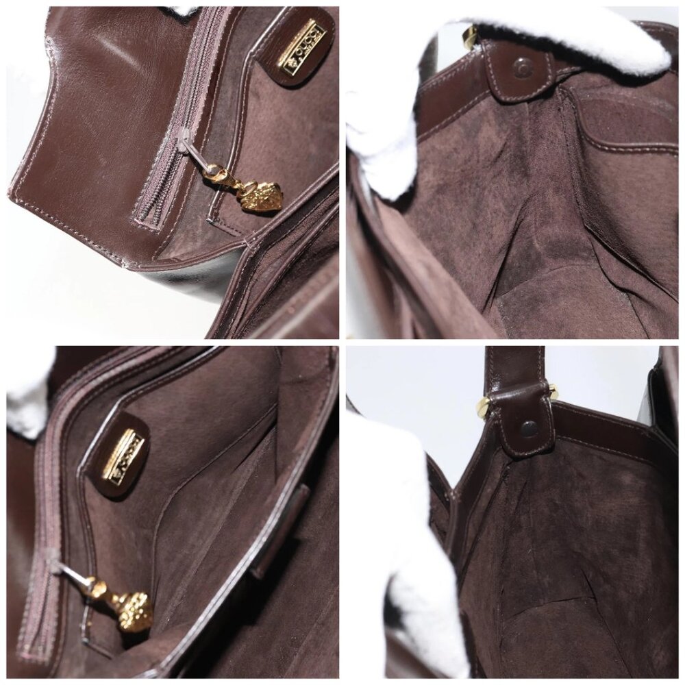 GUCCI Hand Bag Leather Dark Brown Gold - Picture 14 of 15